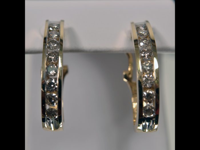 14K Yellow Gold Pierced Hoop Diamond Earrings available at John Wallick Jewelers in Sun City, Arizona near Phoenix, AZ