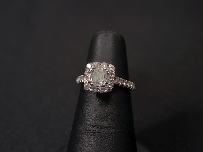 Lady’s 14kt white gold, cushion out diamond wedding ring available at John Wallick Jewelers in Sun City, Arizona near Phoenix, AZ