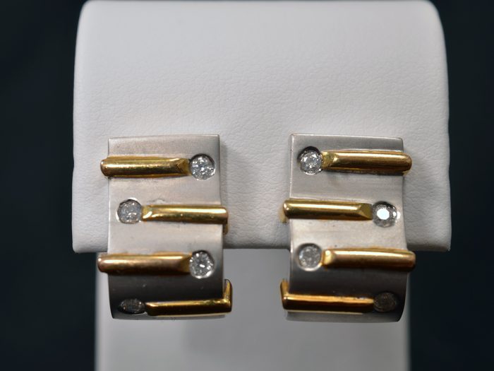 14K Yellow Gold Pierced Hoop Diamond Earrings available at John Wallick Jewelers in Sun City, Arizona near Phoenix, AZ