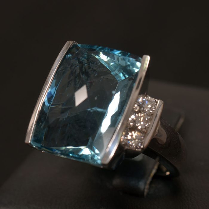 14kt White Gold, Blue Topaz and Diamond Ring at John Wallick Jewelers in Sun City, Arizona near Phoenix, AZ