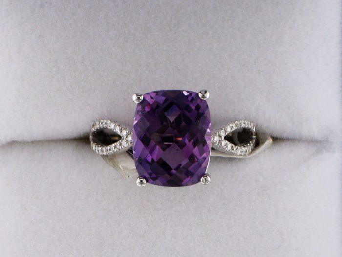 14k White Gold Checkboard Top Amethyst Ring at John Wallick Jewelers in Sun City, Arizona near Phoenix, AZ