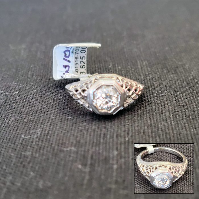 14kt White Gold Vintage Collection Filigree Diamond Ring available at John Wallick Jewelers in Sun City, Arizona near Glendale, AZ