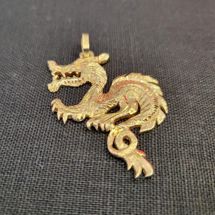 14K Yellow Gold Dragon Pendant Necklace available at John Wallick Jewelers in Sun City, Arizona near Glendale and Phoenix, AZ
