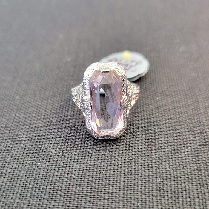 14kt White Gold, Vintage, 1940's Filigree, Amethyst Ring at John Wallick Jewelers in Sun City, Arizona near Phoenix, AZ
