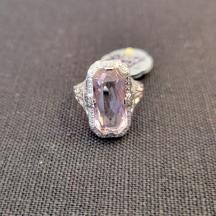 14kt White Gold, Vintage, 1940's Filigree, Amethyst Ring at John Wallick Jewelers in Sun City, Arizona near Phoenix, AZ