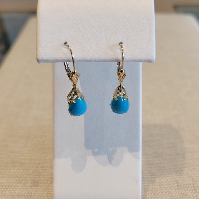14kt Yellow Gold Pierced, Turquoise Earrings available at John Wallick Jewelers in Sun City, Arizona near Glendale, AZ