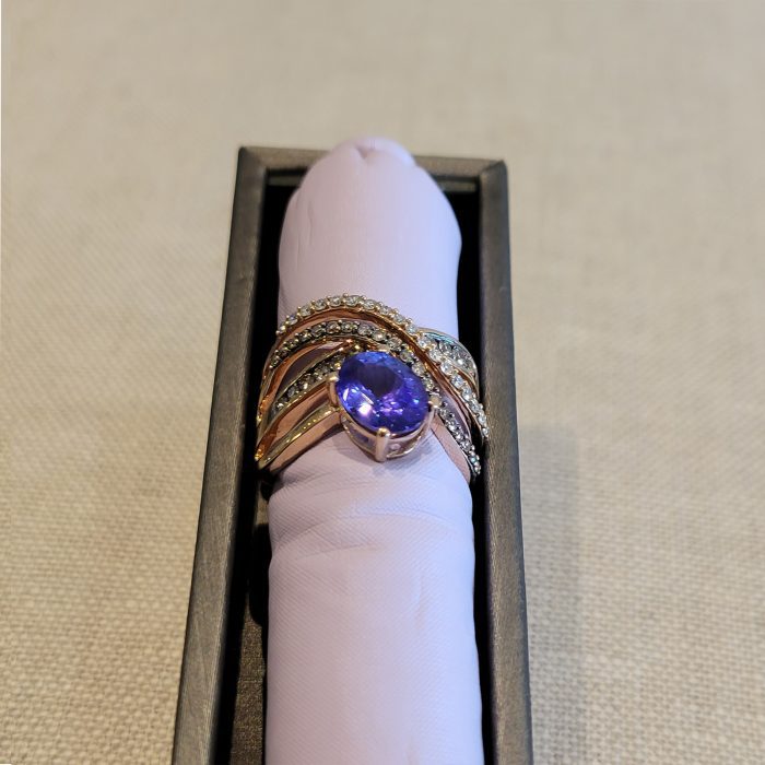 14kt Rose Gold, Tanzanite and Diamond ring at John Wallick Jewelers in Sun City, Arizona near Glendale, AZ