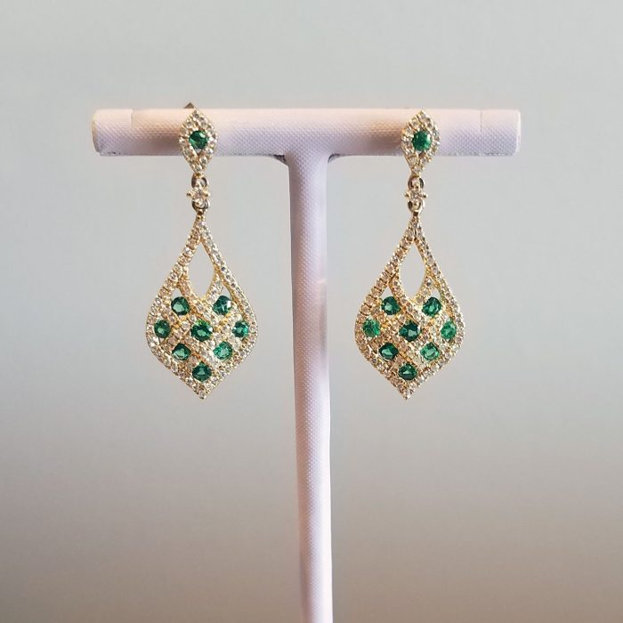 Emeralds and Diamonds in Yellow Gold Earrings available at John Wallick Jewelers in Sun City, AZ near Glendale, Arizona
