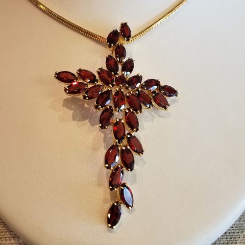 Garnet Cross Pendant Necklace available at John Wallick Jewelers in Sun City, AZ near Glendale, Arizona