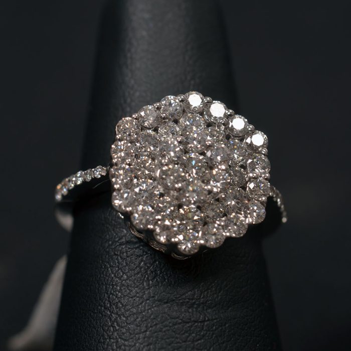 White Gold, Diamond Cluster Ring available at John Wallick Jewelers in Sun City, Arizona near Phoenix, AZ