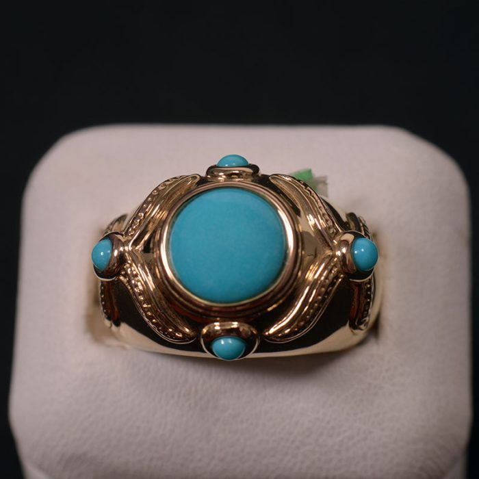 Lady's 14K yellow gold turquoise ring available at John Wallick Jewelers in Sun City, Arizona near Phoenix, AZ
