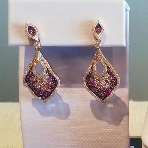 Pink Sapphire Diamond Earrings available at John Wallick Jewelers in Sun City, AZ near Glendale, Arizona