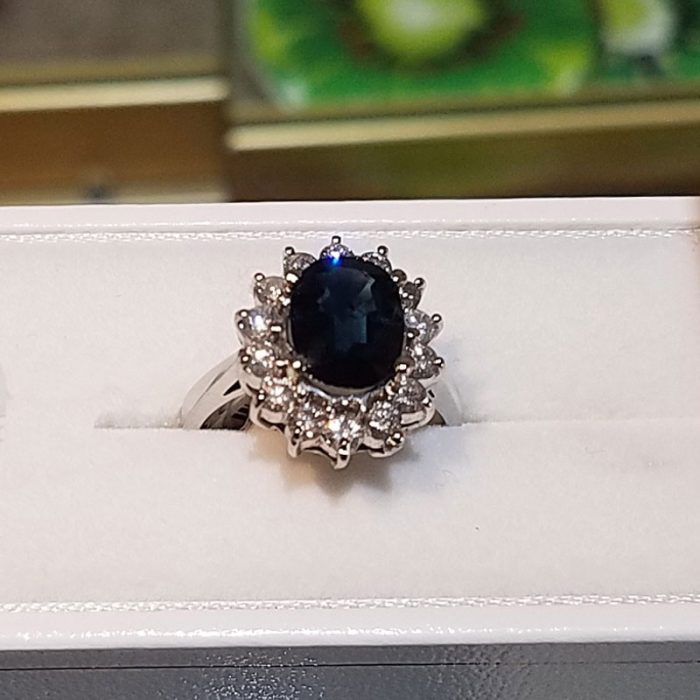 Sapphire with Diamonds, White Gold Ring at John Wallick Jewelers in Sun City, Arizona near Glendale and Phoenix, AZ