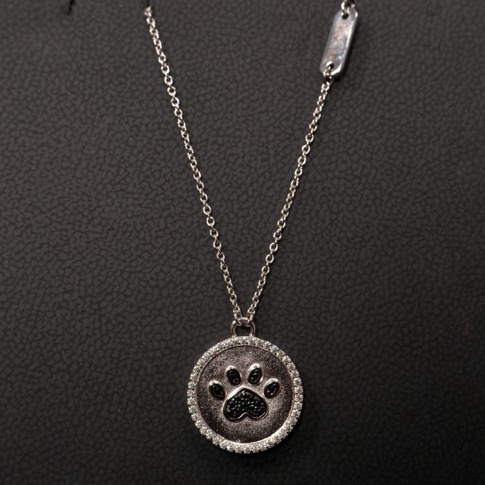 Sterling Silver CZ Black Paw Pendant Chain Necklace available at John Wallick Jewelers in Sun City, Arizona near Phoenix, AZ