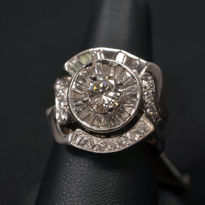 Vintage Platinum 14K White Gold 3 Ring Wedding Set available at John Wallick Jewelers in Sun City, Arizona near Phoenix, AZ