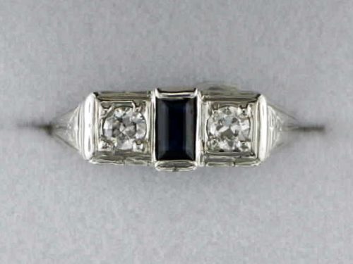 John Wallick Jewelers: White Gold Sapphire and Diamond Antique Estate Ring