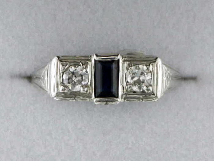 John Wallick Jewelers: White Gold Sapphire and Diamond Antique Estate Ring