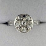John Wallick Jewelers: White Gold Hand Engraved Estate Ring with Round European Cut Diamonds