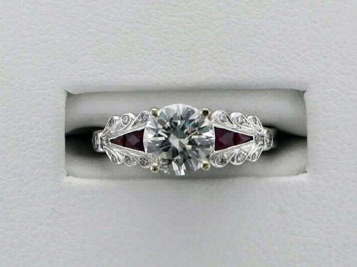 Lady's Custom Designed, Diamond and Ruby Ring available at John Wallick Jewelers in Sun City, Arizona near Glendale, AZ