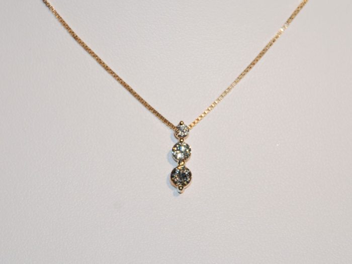 John Wallick Jewelers: Yellow Gold Three Diamond Pendant Necklace