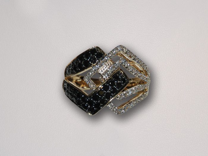 Yellow Gold, Black & White Diamond Ring
